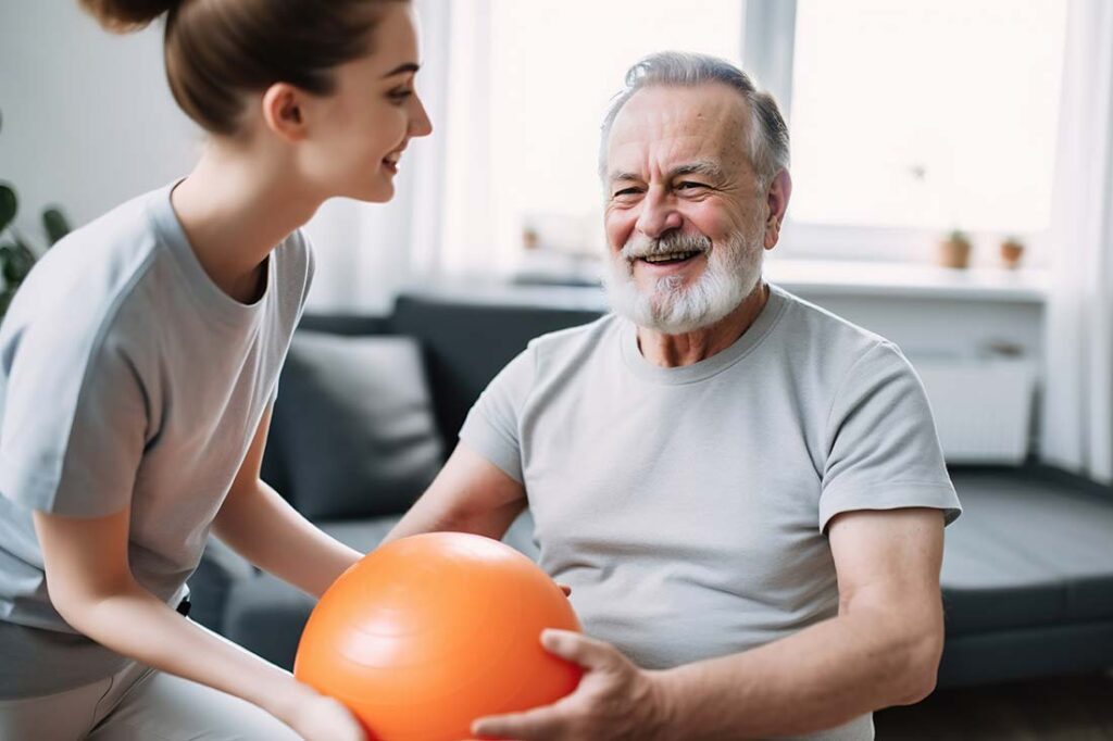male senior working with physical therapist